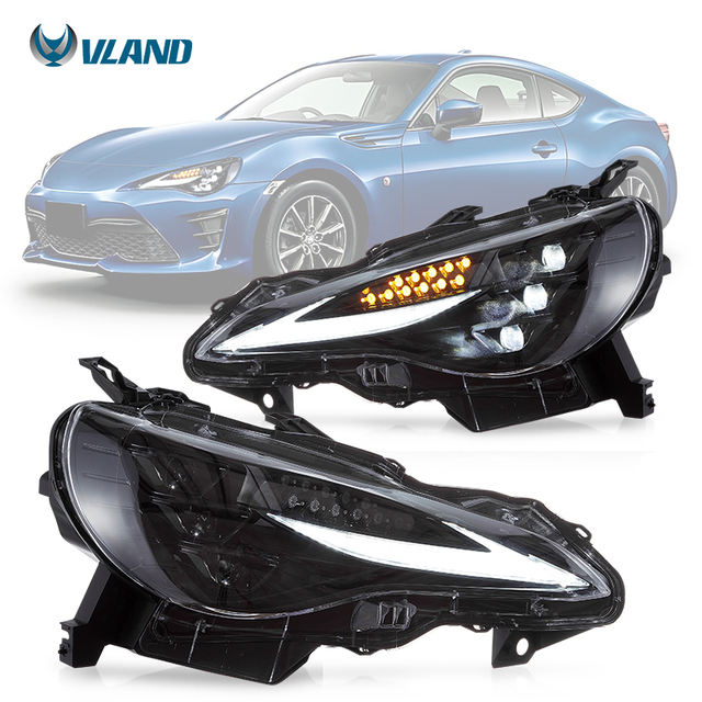 VLAND Manufacturer Assembly Full LED Headlights 2012-UP Scion FR-S Sequential Car Headlights for Toyota FT86 GT86 BRZ Front Lamp
