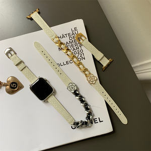 Elegantes correas de cuero genuino de grano superior para <span class=keywords><strong>Apple</strong></span> <span class=keywords><strong>Watch</strong></span> 38mm 40mm 41mm 42mm 44mm 45mm 46mm 49mm pulsera de doble cadena - Product Image 4