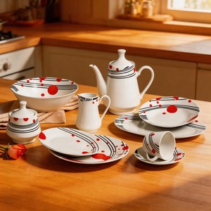 Service de table turc en porcelaine, vaisselle 72 pièces, marque HARVIT, design contemporain, service de table pour les fêtes - Product Image 2