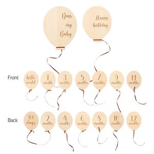 Nuevo Set de Accesorios para Fotos de Baby Shower, Letreros de Madera con Forma de Globo, Tarjetas de Hitos Mensuales, Letreros de Madera para Recién Nacidos - Product Image 4