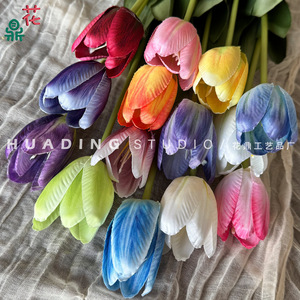 Bouquet de tulipes en soie multicolores HuaDing Studio, mi-ouvertes, décoration de mariage, fleurs artificielles faites à la main - Product Image 1