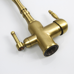 <span class=keywords><strong>Robinet</strong></span> de cuisine vintage à trou unique, multifonctionnel trois-en-un, eau chaude et froide, en laiton antique - Product Image 6