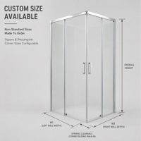 Cabine de douche carrée avec porte coulissante en verre trempé transparent, cadre en aluminium, douche d'angle avec base en ABS, vente en gros sur mesure