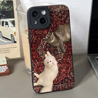 Coque de téléphone portable en TPU avec motif Totem Fleur Chat et protection de l'objectif pour iPhone X Xr Xs 11 12 13 14 15 16 17 Pro Max