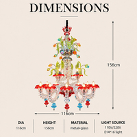 Lustre en verre floral multicolore de luxe avec cadre métallique, luminaire suspendu pour grand salon