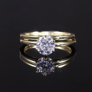 IGI Ccertified 1 quilate redondo Cvd Hpht Lab anillo <span class=keywords><strong>de</strong></span> bodas conjunto <span class=keywords><strong>14</strong></span> quilates Au 750 oro Moissanite CZ 925 anillos apilables <span class=keywords><strong>de</strong></span> plata - Product Image 2