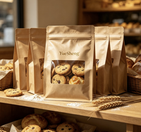 Sachet de boulangerie en papier kraft avec fenêtre transparente, fermeture éclair refermable, qualité alimentaire et résistant à la graisse, pour pâtisseries et biscuits, vente en gros, OEM