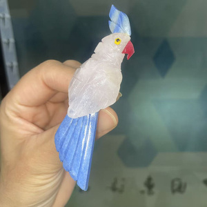 クリスタルバードカービング、鳥の彫刻、宝石鳥コレクション、オウムの鉱物標本、瑪瑙オウム - Product Image 2