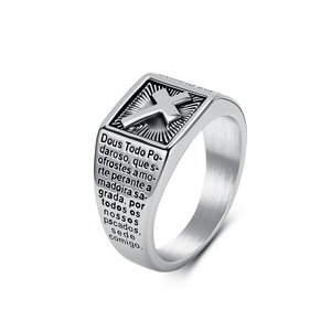 yunnique style retro street fashion script cross <b>ring</b> for men, niche and unique <b>titanium</b> steel non-fading index fin - Product Image 5
