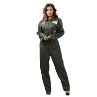 Combinaison de pilote de combattant aérien adulte pour femme patchs brodés et combinaison de vol de Cosplay de poche pour Costumes de jeu d'Halloween