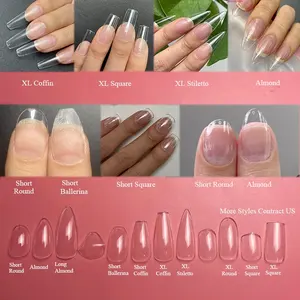 Gel X Nail Tip Kit Square New Design Short Almond Soft Gel Tips With Nail Lamp Set Artificial Clear Full Cover Nail Tips Kit
