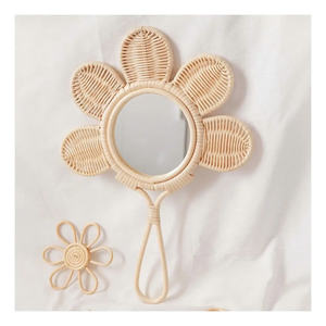 Miroir à main en rotin fait main de style nordique – Miroir mural vintage bohème ou miroir cosmétique portable en provenance du Vietnam - Product Image 3