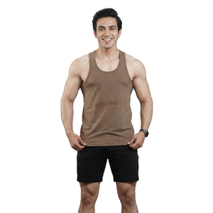 เสื้อกล้ามระบายอากาศน้ำหนักเบาลำลองสำหรับผู้ชาย, เสื้อกล้ามออกกำลังกายฟิตเนสสีพื้นเสื้อกีฬาแขนกุดทรงหลวมแบบถัก - Product Image 1