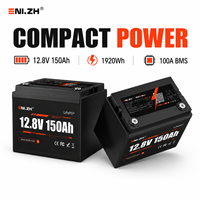 Batterie LiFePO4 Enlzh 12,8 V 150 Ah avec BMS 100 A pour véhicules électriques, bateaux, camping-cars, stockage solaire - Système 4 cellules
