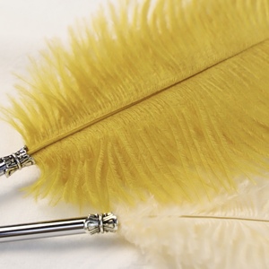 Caneta pena branca metal bola caneta avestruz caneta pena vintage - Product Image 3