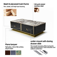 Set Meja Kopi Kayu Lapis Piano Hitam Berkualitas Tinggi Italia Modern dengan Laci Penyimpanan dan Gagang Logam untuk Perabot Ruang Tamu