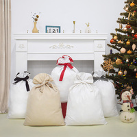 Meilleures ventes Sac en toile lin avec cordon de serrage Sac en toile bonbon Sac de père Noël imprimé pour la vente en gros Cadeau de Noël parfait en stock