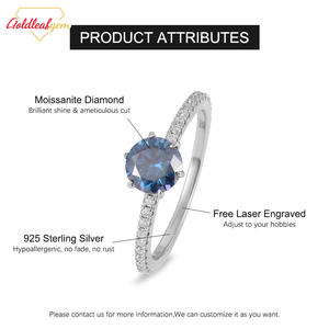 Anillo de Joyería Colorido con Hoja de Oro, Plata S925, Moissanita Azul, Corte Redondo, 1ct 2ct 3ct, D VVS - Product Image 4