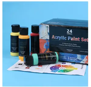 Conjunto de tintas acrílicas de alta qualidade profissional seguro para pintura em acrílico dourado metálico 24 cores 60ml