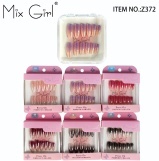 Uñas postizas Mix Girl de acrílico, longitud media, 24 piezas, estilo francés, con pegamento y tiras adhesivas para los dedos. - Product Image 1