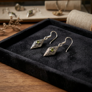 High Quality Sterling <b>Silver</b> <b>Drop</b> <b>Earrings</b> Green Peridot Stone Taribal Style H.A. Gems J-90 Unisex Wedding Gift Party Engagement - Product Image 2