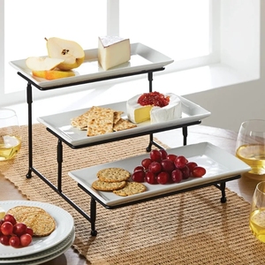 Soporte Rectangular de cerámica de 3 niveles para servir, plato blanco dorado, estante plegable más resistente, plato de porcelana, vajilla elegante - Product Image 3
