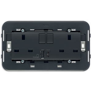 Vimar Dual <b>Socket</b> 2P+T 13A <b>With</b> <b>USB</b> A And C Ports Grey - Product Image 1