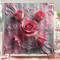 Ensemble de rideaux de salle de bain en polyester imprimé en 3D, imperméable, avec fleurs 3D, motif floral non perforé avec anneaux