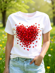 T-shirt da donna in puro cotone con stampa a cuore, manica corta, girocollo, top casual, abbigliamento moda primavera estate - Product Image 2