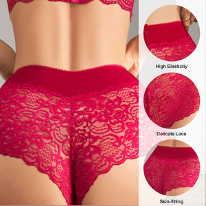 Lot de culottes sexy en dentelle rouge bordeaux pour femmes, style français, coupe boyshorts, vente en gros - Product Image 2