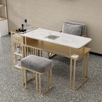 Table de manucure de luxe style léger, surface en bois, avec aspirateur, ensemble table et chaises pour une/des deux/des trois personnes, usage commercial