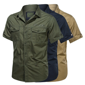 Nouvelle chemise décontractée à col montant pour homme, en coton respirant et écologique, à manches courtes, pour l'automne, idéale pour les hommes d'âge moyen - Product Image 1