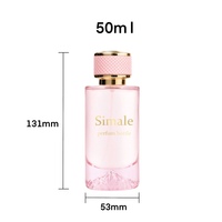 Bouteille en verre de parfum avec couvercle en cuir translucide rose 50ml 100ml et sac de boîte d'emballage logo personnalisé de luxe personnel