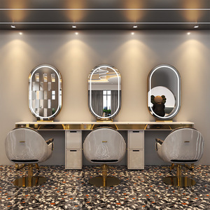 Espejo de <span class=keywords><strong>Barber</strong></span>ía Personalizado OEM con Estación de Espejo LED, Moderno Espejo Dorado para Salón de Belleza - Product Image 4