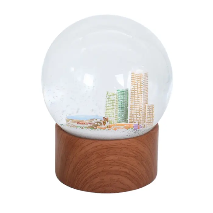 Custom Sneeuwbol Hars Wolkenkrabber Woondecoratie Sneeuw Globe Glas