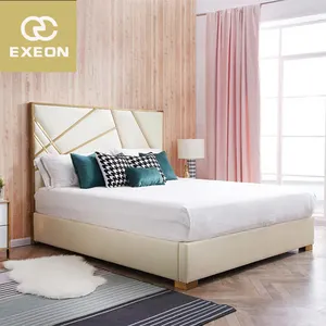Exeon Simple Stylish Modern Bedroom Furniture Geometric Design Headboard Queen Size Bed
