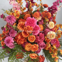 Grande Fleur Artificielle de Mariage de 80 cm, Boule de Roses Soie Orange et Rouge pour Centres de Table d'Événements et Décoration de Mariage
