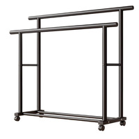 Porte-vêtements sur roulettes à double barre, support à vêtements portable autoportant en métal robuste pour chambre et salon, noir