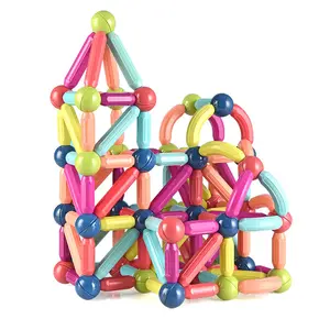 132 Pieces Early Education Magnetic Rod Stick Kit Colorful Puzzle Diy Assembly Toys Magnet Toy Building Blocks