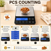 Balance de cuisine électronique haute précision avec écran LCD rétroéclairé bleu, fonction tare et commutateur d'unité PCS, pour café et pâtisserie