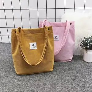 Bolso de mano de pana informal para mujer y niña, gran oferta con logotipo personalizado al por mayor, bolso de hombro de compras de gran capacidad a la moda para mujer