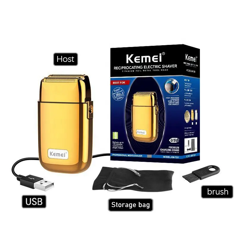 Hot Sale Kemei KM-TX1 USB lade Rechargeable Electric Shaver Metal Body Shaving Head Razor Trimmer Set