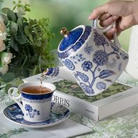 Service à thé et tasses en porcelaine céramique de qualité alimentaire, style chinois traditionnel, avec soucoupes et bordure dorée (Navy Gold Seal), sans plomb ni cadmium, pour café