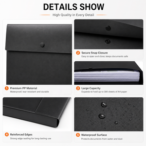 Pochette porte-documents <span class=keywords><strong>A4</strong></span> en PP avec logo personnalisé, fermeture à pression en plastique durable, organiseur pour fournitures scolaires et de bureau - Product Image 3