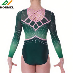 Зеленые и розовые гимнастические трико с длинным рукавом танцевальная команда балетное трико для взрослых женщин соревнование гимнастическая одежда - Product Image 2