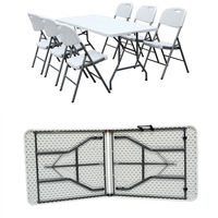 6 Fuß 8 Fuß Robuster Kunststoff-Klapptisch mit Flachbeindesign für Picknick, Party, Outdoor-Bankett und Catering