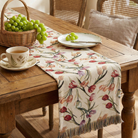 Nappe longue en coton et lin style rustique INS, motif floral frais, avec pompons, pour café, prix de gros personnalisé