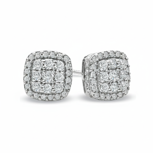 Screw <b>Back</b> 0.50TCW Real Round Exclusive Diamond Cluster Stud <b>Earring</b> with Micro Insert in 10K White Gold Unisex - Product Image 2