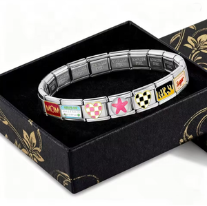 Wholesale Gold Color Checkers Starfish Seaweed Cherry <b>Camera</b> Charm Link Fit 9mm Stainless Steel Jewelry Making Italian Bracelet - Product Image 4