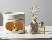 Brûleur de cire minimaliste en céramique noire, diffuseur d'huiles essentielles pour aromathérapie avec bougie chauffe-plat pour spa à domicile